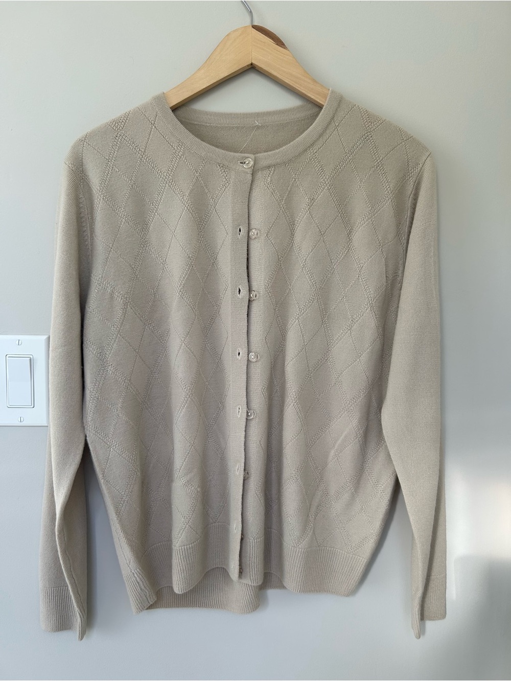 Classic Crewneck Button-Front Sweater Cardigan - Cream
